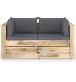 Canapé de jardin 2 places avec coussins Bois imprégné de vert