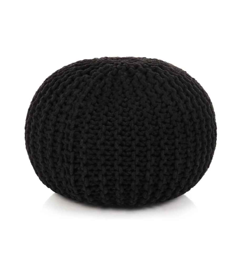 Pouf tricoté à la main Coton 50 x 35 cm Noir