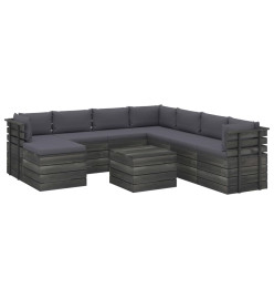Salon palette de jardin 9 pcs avec coussins Bois de pin massif