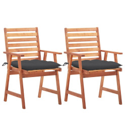 Chaises à dîner d'extérieur 2 pcs avec coussins Acacia massif