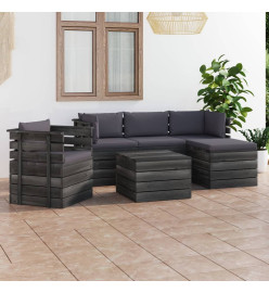 Salon palette de jardin 6 pcs avec coussins Bois de pin massif