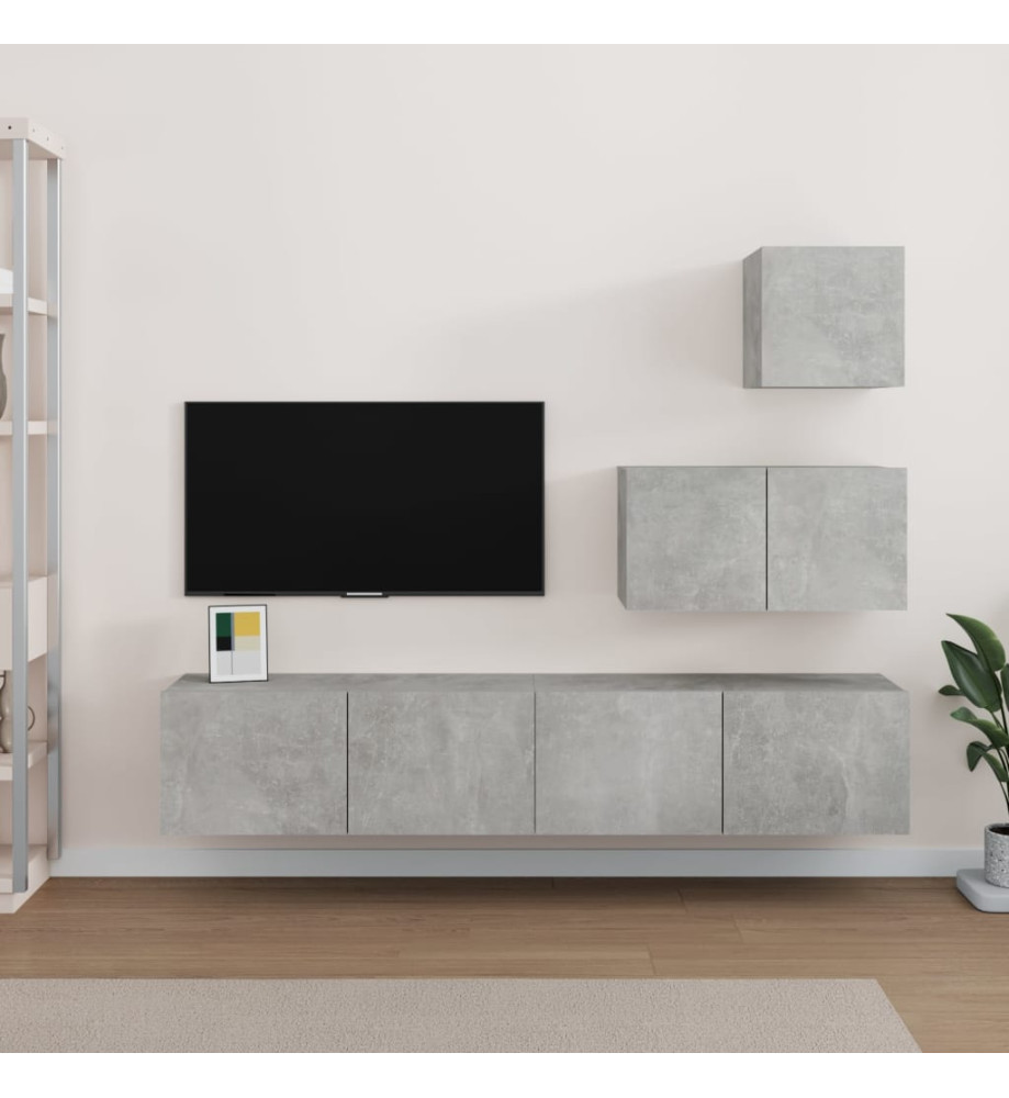 Ensemble de meubles TV 4 pcs Gris béton Bois d'ingénierie