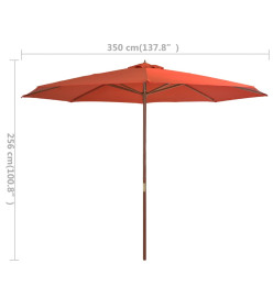 Parasol avec mât en bois 350 cm Terre cuite