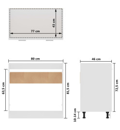 Armoire de plancher évier Blanc brillant 80x46x81,5cm Aggloméré