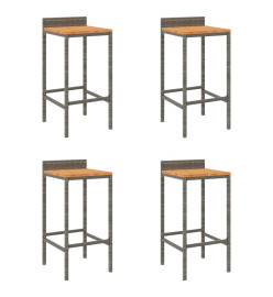 Tabourets de bar 4 pcs gris résine tressée et bois d'acacia