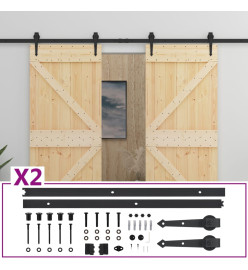 Porte coulissante avec kit de quincaillerie 90x210cm Pin massif