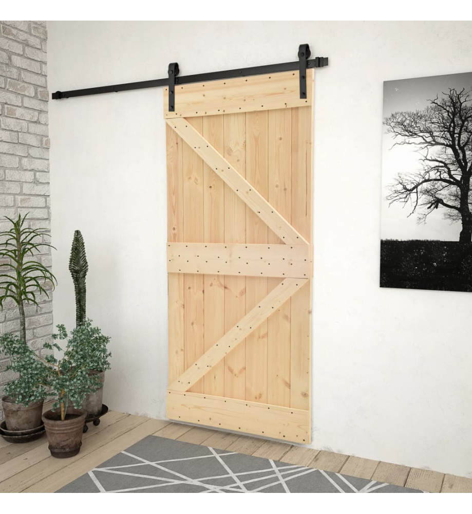 Porte coulissante avec kit de quincaillerie 90x210cm Pin massif