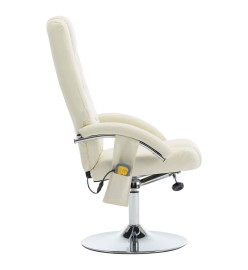 Fauteuil de massage avec repose-pied blanc crème similicuir