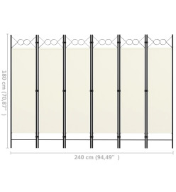 Cloison de séparation 6 panneaux Blanc crème 240x180 cm