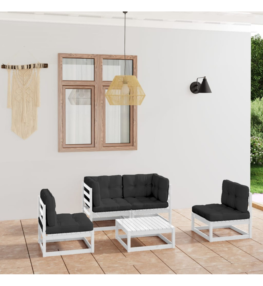 Salon de jardin 5 pcs avec coussins Bois de pin massif