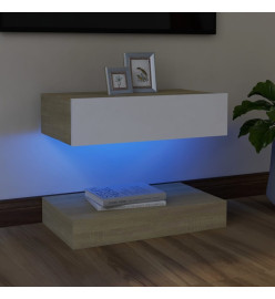 Meuble TV avec lumières LED blanc et chêne sonoma 60x35 cm