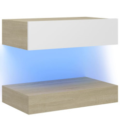 Meuble TV avec lumières LED blanc et chêne sonoma 60x35 cm