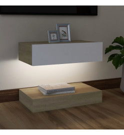 Meuble TV avec lumières LED blanc et chêne sonoma 60x35 cm