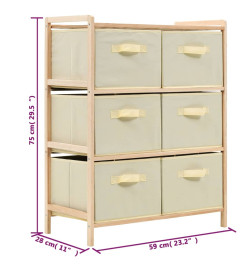 Étagère de rangement 6 paniers Tissu Bois de cèdre Beige