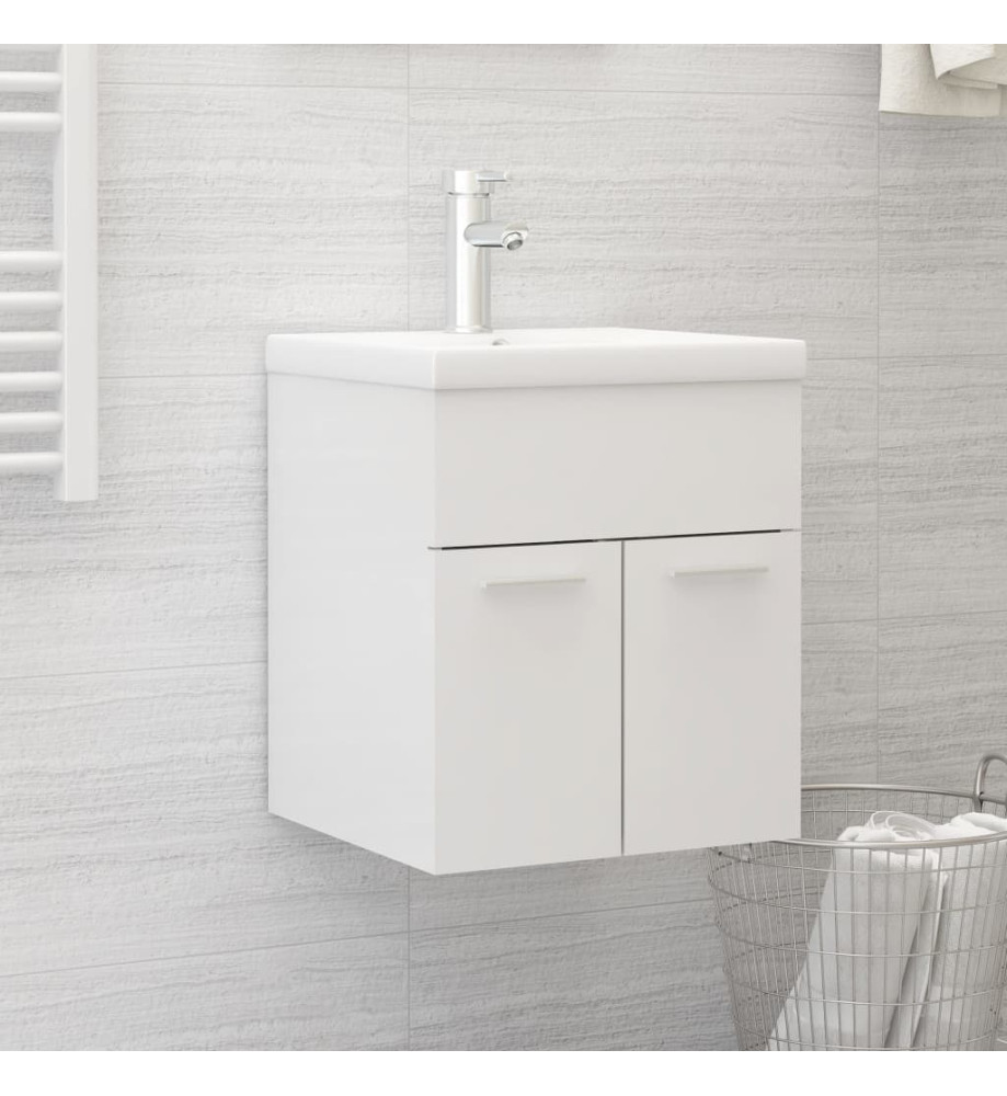 Armoire d'évier avec lavabo intégré Blanc brillant Aggloméré