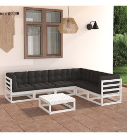Salon de jardin 7 pcs avec coussins Blanc Bois de pin massif