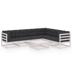 Salon de jardin 7 pcs avec coussins Blanc Bois de pin massif