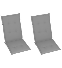 Chaises de jardin 2 pcs avec coussins gris Bois de teck massif