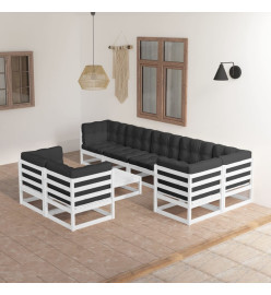 Salon de jardin 9 pcs avec coussins Bois de pin massif