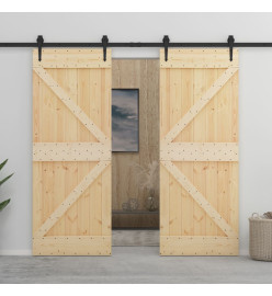 Porte coulissante avec kit de quincaillerie 80x210cm Pin massif