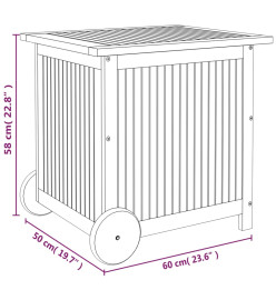 Boîte de rangement de jardin avec roues 60x50x58 cm Bois acacia