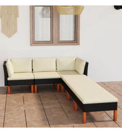 Salon de jardin 6 pcs avec coussins Résine tressée Noir