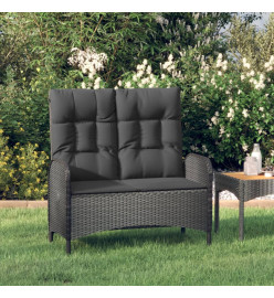 Banc de jardin inclinable avec coussins 107 cm Poly rotin Noir