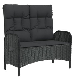 Banc de jardin inclinable avec coussins 107 cm Poly rotin Noir