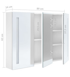 Armoire de salle de bain à miroir LED 89x14x62cm Blanc brillant