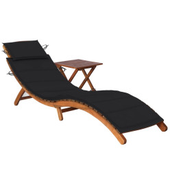 Chaise longue de jardin avec table et coussin Bois d'acacia