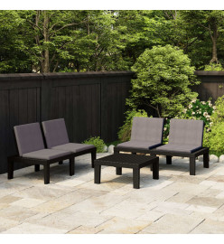 Salon de jardin 3 pcs avec coussins Plastique Gris