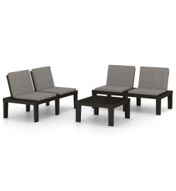 Salon de jardin 3 pcs avec coussins Plastique Gris