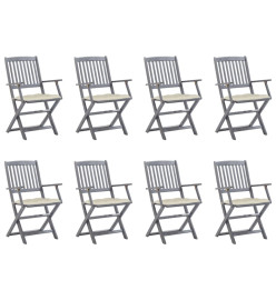 Chaises pliables d'extérieur 8 pcs avec coussins Bois d'acacia