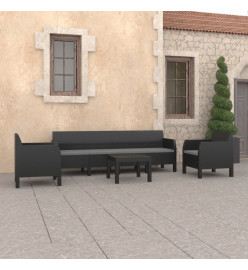 Salon de jardin 4 pcs avec coussins PP Rotin Anthracite