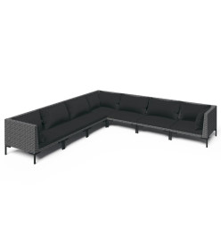 Salon de jardin 7 pcs avec coussins Résine tressée Gris foncé