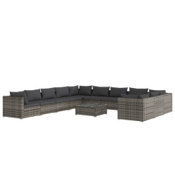 Salon de jardin 12 pcs avec coussins Résine tressée Gris