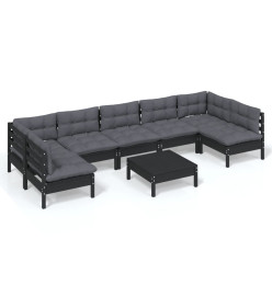 Salon de jardin 8 pcs avec coussins Noir Bois de pin massif