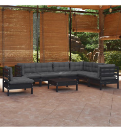 Salon de jardin 8 pcs avec coussins Noir Bois de pin solide
