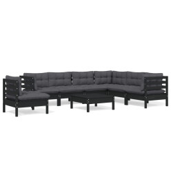 Salon de jardin 8 pcs avec coussins Noir Bois de pin solide