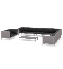 Salon de jardin 12 pcs avec coussins Résine tressée Gris foncé