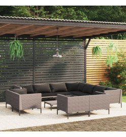 Salon de jardin 12 pcs avec coussins Résine tressée Gris foncé