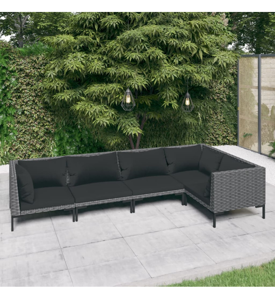 Salon de jardin 5 pcs avec coussins Résine tressée Gris foncé Salon de jardin 5 pcs avec coussins Résine tressée Gris foncé