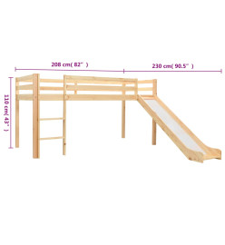 Lit mezzanine d'enfants avec toboggan et échelle Pin 97x208 cm