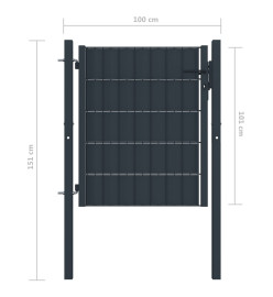 Portail de clôture PVC et acier 100x101 cm Anthracite