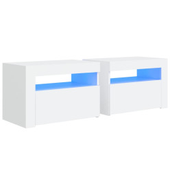 Tables de chevet 2 pcs avec LED Blanc 60x35x40 cm