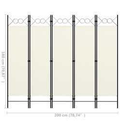 Cloison de séparation 5 panneaux Blanc crème 200x180 cm