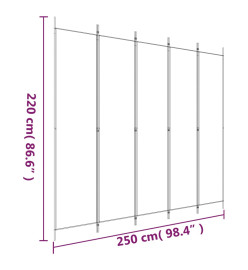 Cloison de séparation 5 panneaux Blanc 250x220 cm Tissu