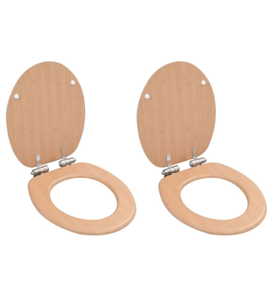 2 pcs Sièges WC MDF et couvercle à fermeture en douceur Bambou