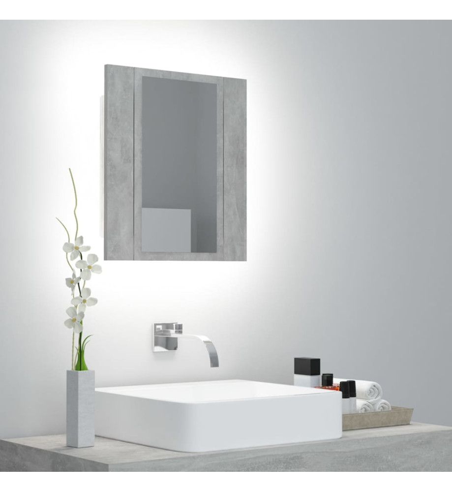 Armoire de salle de bain à miroir LED Gris béton Acrylique