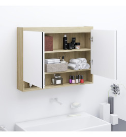 Armoire à miroir de salle de bain 80x15x60cm MDF Blanc et chêne